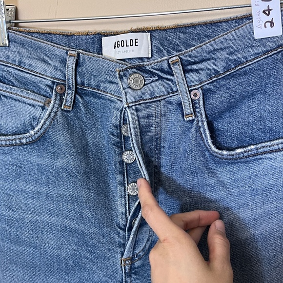 Agolde Riley Distressed Straight Button Fly Jeans - Women's Size 26 - Blue - Picture 2 of 9